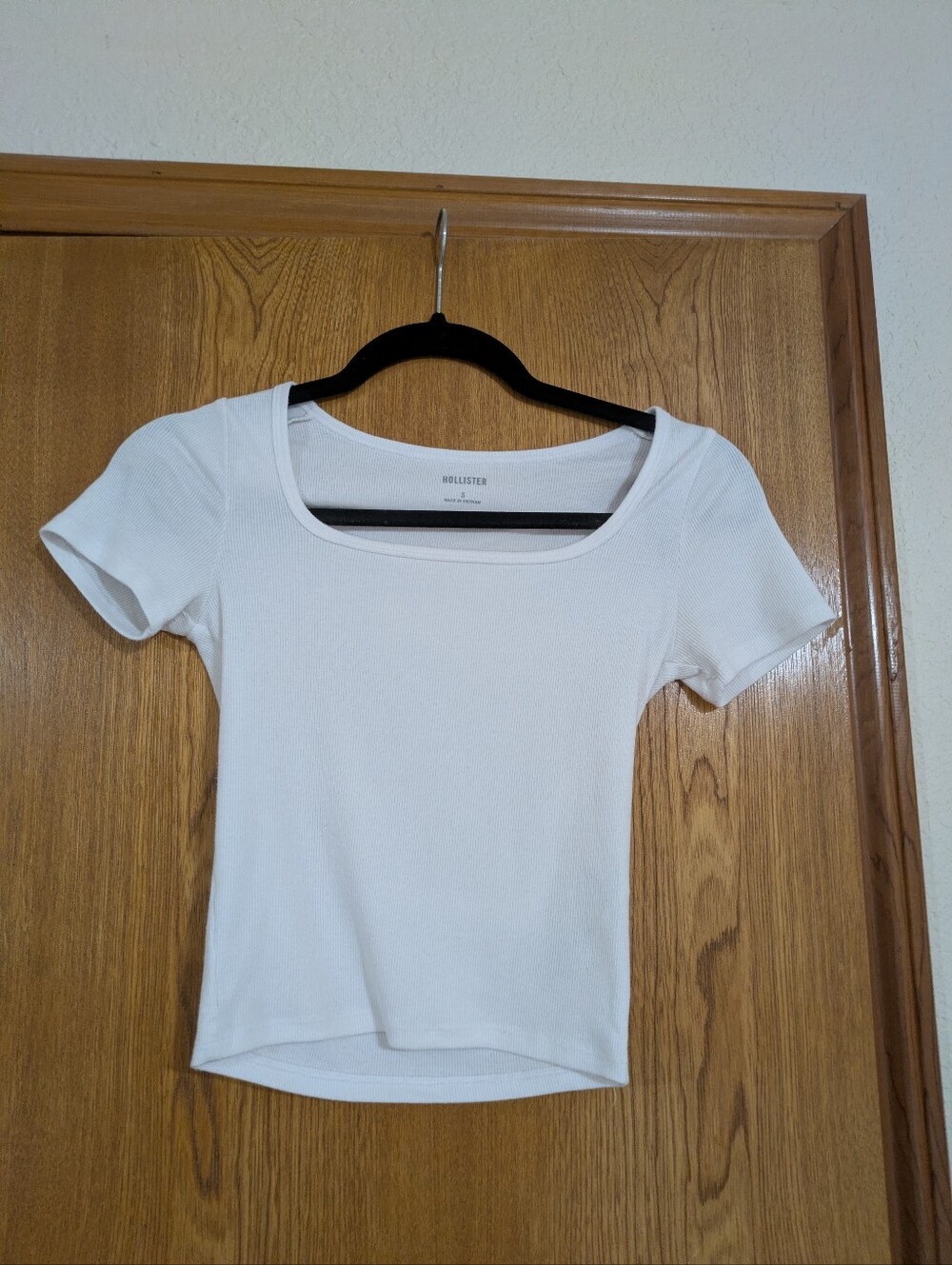 Hollister White Square Neck Ribbed Short Sleeve Tee